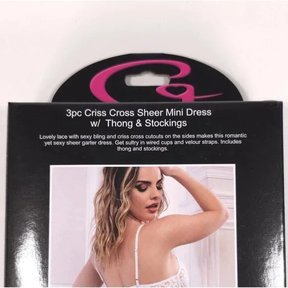 White Lace Bustier Lingerie Set G World Criss Cross Sheer One Size OH2405